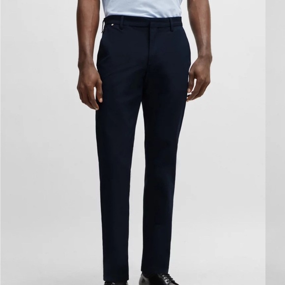 HUGO BOSS Slim-Fit Trousers In Vigin Wool With Stretch Men's Navy Pants size 42R - Picture 1 of 6